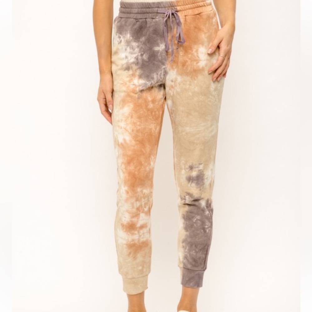 Tie-Dye Jogger Pants - Cream, Brown & Gray